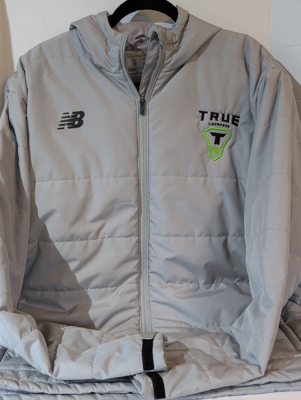 New Balance TRUE Lacrosse Hooded Quilted Jacket Gray Men's Extra Large Team Side
